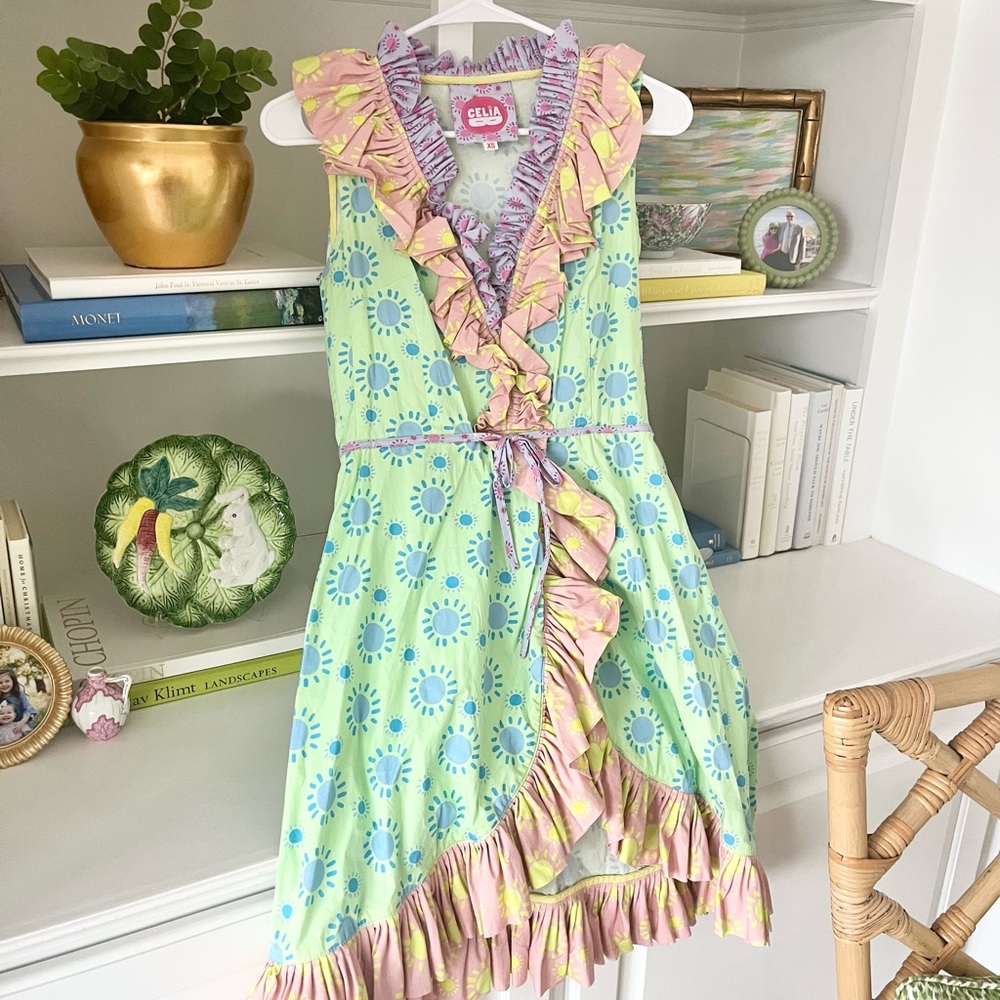 CeliaB Green and Pink Ruffle Dress
